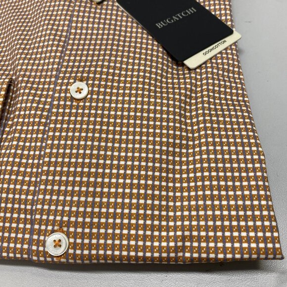Bugatchi Men’s James Mini Check OohCotton Button-Up Shirt Size S Jaffa Orange - Picture 10 of 12